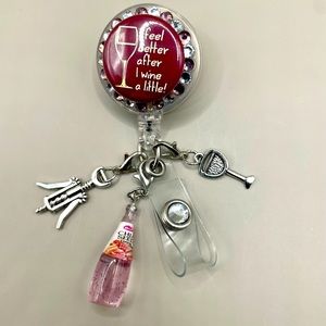 ⭐️Badge reel name badge holder. “ girls just want to have fun ( 🍷 wine)